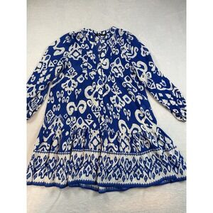 Zara Women's Blue Cream Dress Size Medium Mediterranean Vacation Beach
